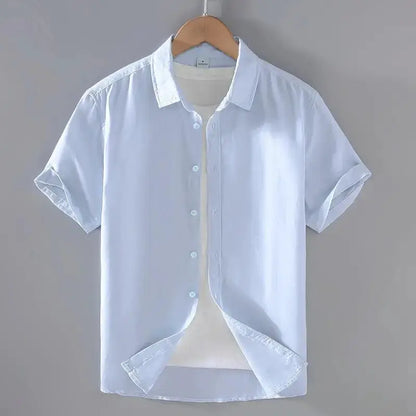 Men's Cotton Linen Short-Sleeved Shirt Summer Streetwear Plain Color Stand Collar Casual Beach Style plus Size M-3XL by All Mart Bristol Ltd