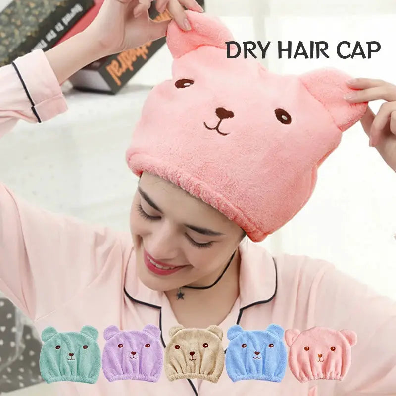 Thinnest Dry Hair Cap For Women Quick-drying Absorbent Microfiber Head Towel Korean Cute Bear Embroidered Shower Cap Towel by All Mart Bristol Ltd