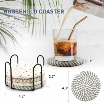 8Pcs Cup Coasters for Drinks Absorbent Woven Coaster Set with Holder Farmhouse Cloth Fabric Cup Coasters for Coffee Tea by All Mart Bristol Ltd