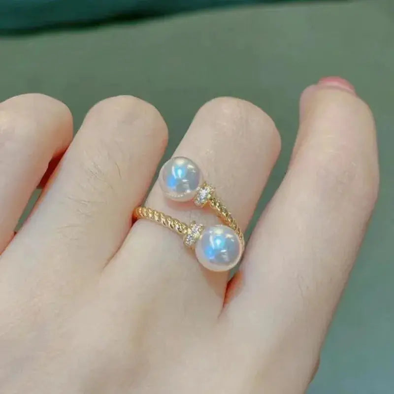 Huitan Temperament Double Imitation Pearl Open Ring Twist Gold Color Band New Fashion Women's Accessories Wedding Jewelry 2023 by All Mart Bristol Ltd