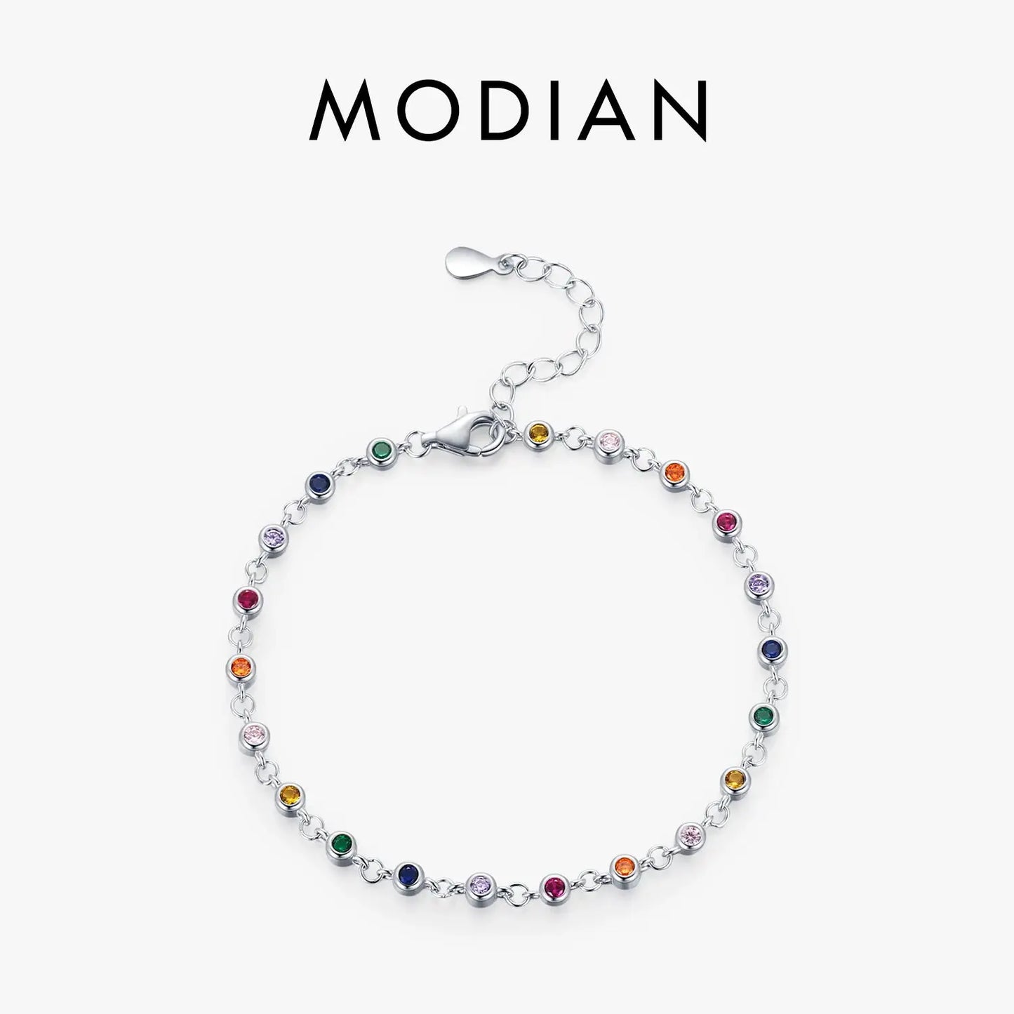 MODIAN Bohemia Style Charm Chain Bracelet For Women Real 925 Sterling Silver Rainbow Color CZ Female Fashion Jewelry Accessory by All Mart Bristol Ltd