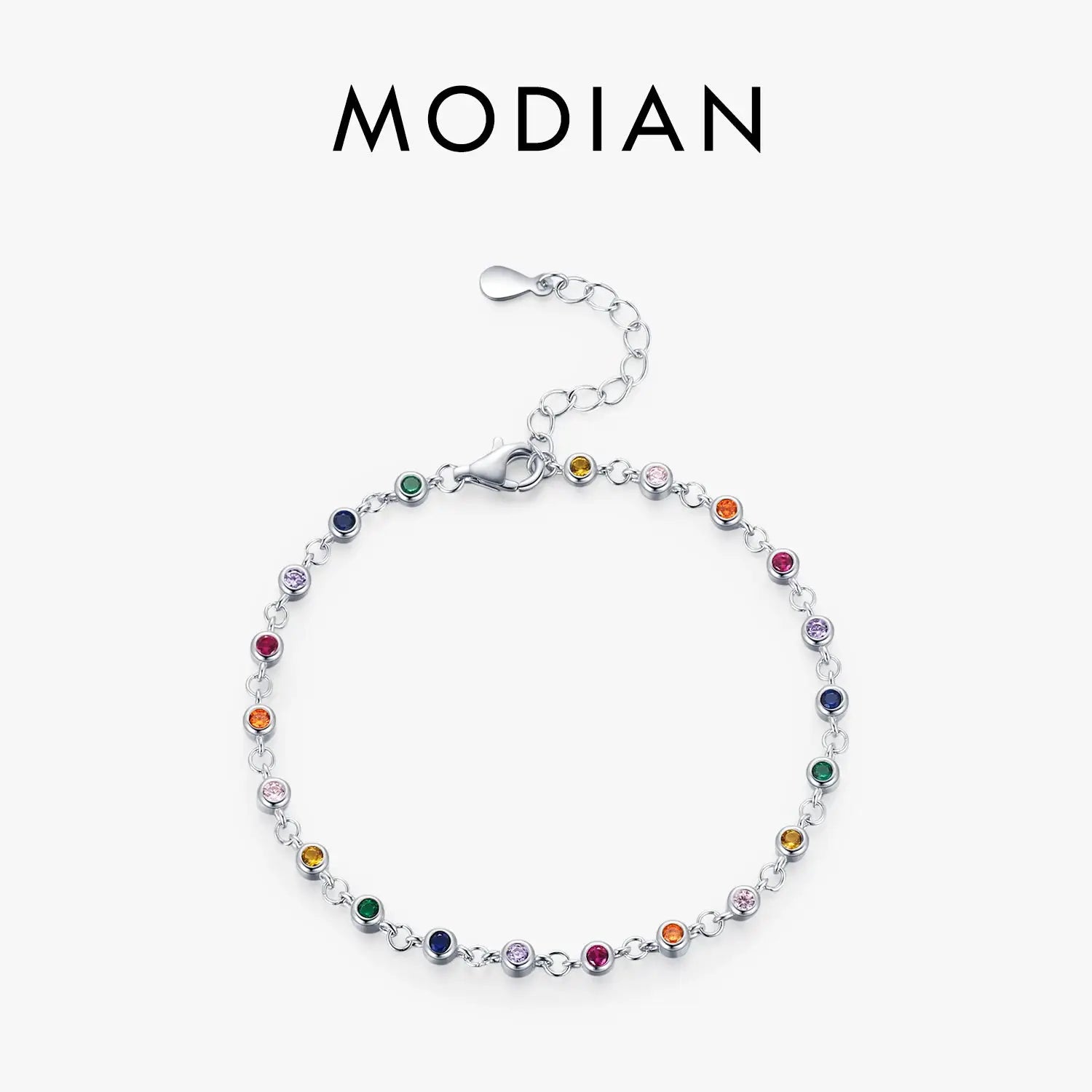 MODIAN Bohemia Style Charm Chain Bracelet For Women Real 925 Sterling Silver Rainbow Color CZ Female Fashion Jewelry Accessory by All Mart Bristol Ltd