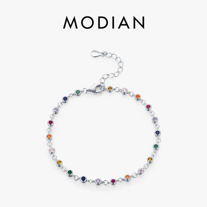 MODIAN Bohemia Style Charm Chain Bracelet For Women Real 925 Sterling Silver Rainbow Color CZ Female Fashion Jewelry Accessory by All Mart Bristol Ltd