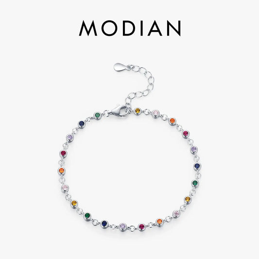 MODIAN Bohemia Style Charm Chain Bracelet For Women Real 925 Sterling Silver Rainbow Color CZ Female Fashion Jewelry Accessory by All Mart Bristol Ltd