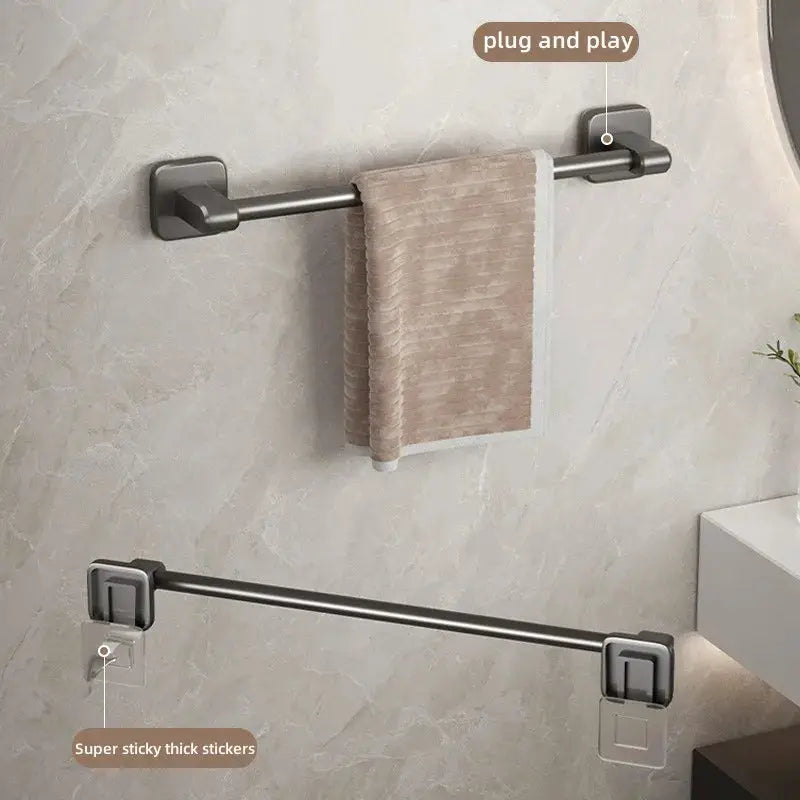 Bathroom Towel Holder Without Drilling Bathroom Black Towel Rack Towel Bar Self-Adhesive Bathroom Towel Rack Towel Rail by All Mart Bristol Ltd