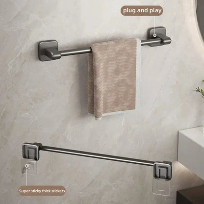 Bathroom Towel Holder Without Drilling Bathroom Black Towel Rack Towel Bar Self-Adhesive Bathroom Towel Rack Towel Rail by All Mart Bristol Ltd