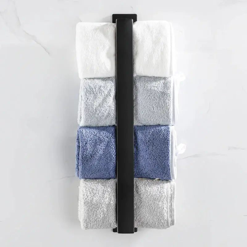 Black Stainless Steel Towel Holder No Drill Wall Shower Towel Shelf Kitchen Towel Hanger Rail Bathroom Towel Rack Self Adhesive by All Mart Bristol Ltd