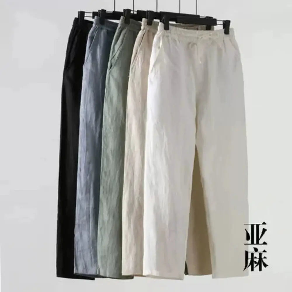 Summer Linen Pants Men Thin Loose Mens Joggers Cotton Linen Cropped Pants Men's Casual Pants Chinese Style Linen Pants by All Mart Bristol Ltd