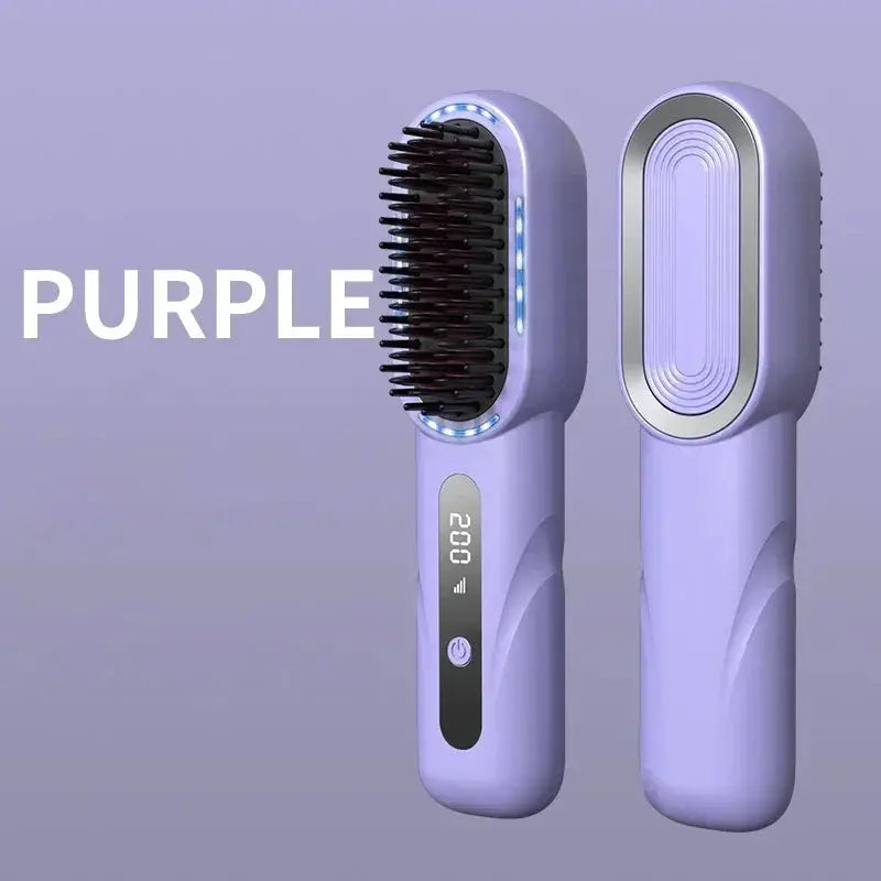 Wireless Straight Curling Hair Comb Heating Negative Ion Hair Straightener Rechargeable Anti-scalding Electric Hair Care Brushes by All Mart Bristol Ltd