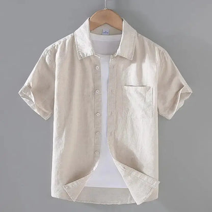 Men's Cotton Linen Short-Sleeved Shirt Summer Streetwear Plain Color Stand Collar Casual Beach Style plus Size M-3XL by All Mart Bristol Ltd