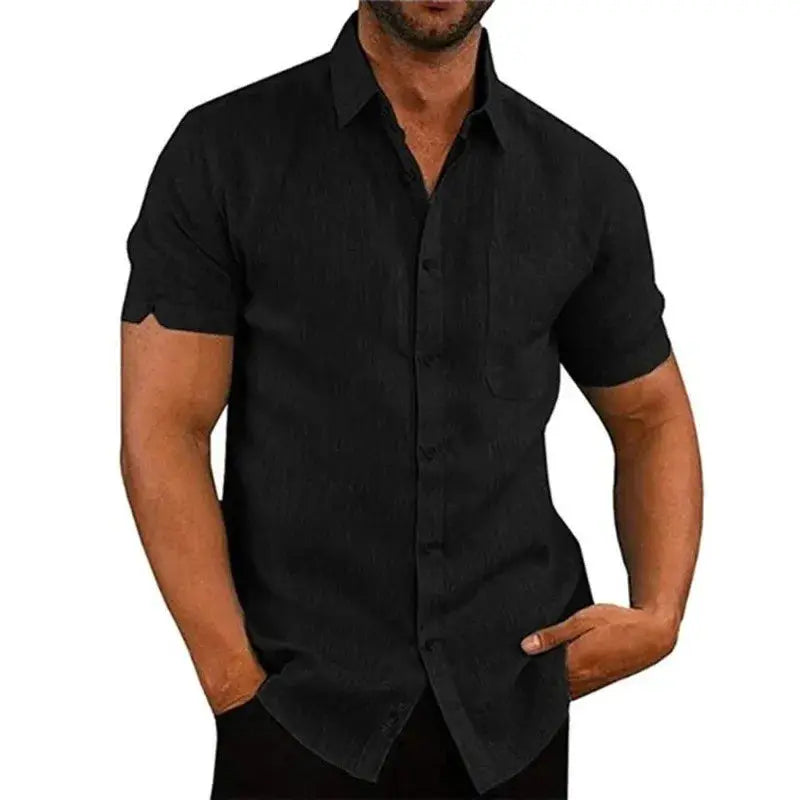 Summer Polo Collar Solid Short Sleeve Button Men's Shirt Men's Clothing by All Mart Bristol Ltd