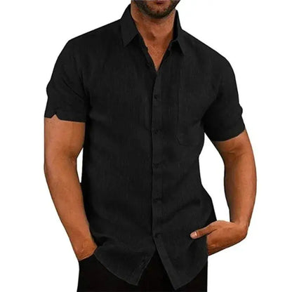 Summer Polo Collar Solid Short Sleeve Button Men's Shirt Men's Clothing by All Mart Bristol Ltd