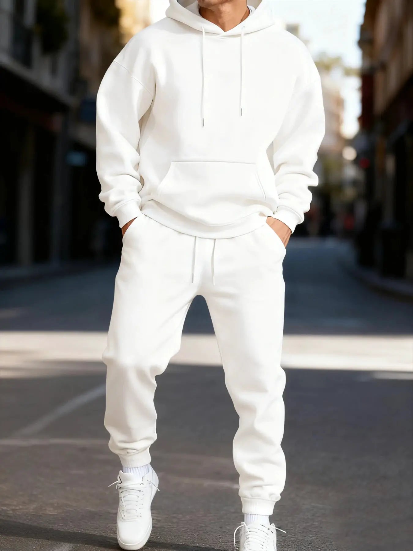 Man's Hoodie Set Winter Solid Color Two Pices Sets Long-Length Street Clothes Casual Sports Sweatpant Hoody Unisex Fashion Suit by All Mart Bristol Ltd