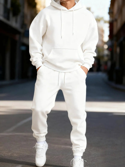 Man's Hoodie Set Winter Solid Color Two Pices Sets Long-Length Street Clothes Casual Sports Sweatpant Hoody Unisex Fashion Suit by All Mart Bristol Ltd