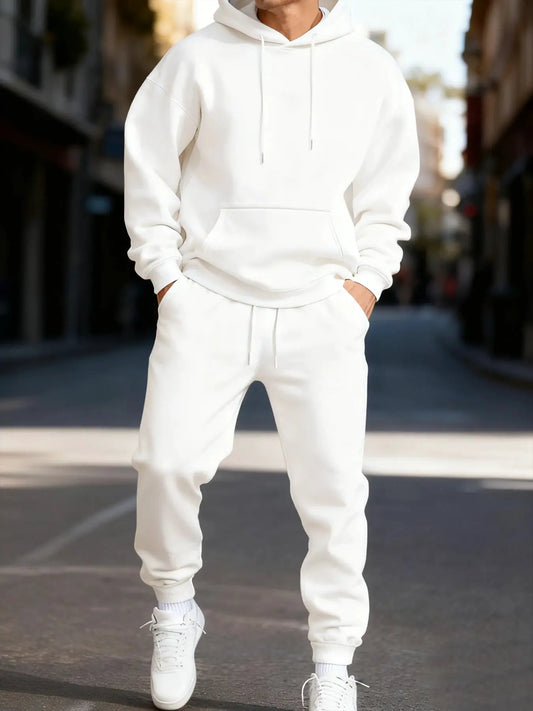 Man's Hoodie Set Winter Solid Color Two Pices Sets Long-Length Street Clothes Casual Sports Sweatpant Hoody Unisex Fashion Suit by All Mart Bristol Ltd