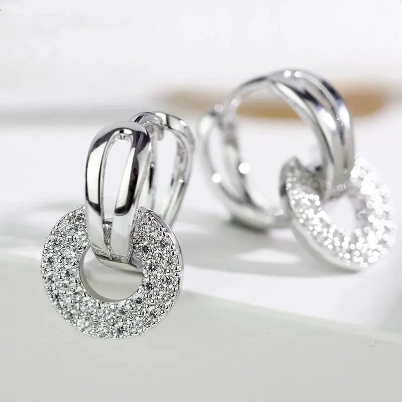 Huitan Trendy Women's Dangle Earrings New Silver Color/Gold Color Cubic Zirconia Earrings Temperament Ear Accessories Jewelry by All Mart Bristol Ltd