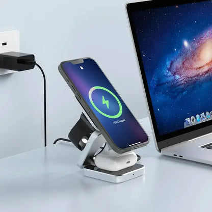 Travel 3 in 1 Magnetic Wireless Charger Foldable Stand Dock for IPhone 15, 14, AirPods,iwatch for Apple / for Samsung Galaxy S23 by All Mart Bristol Ltd