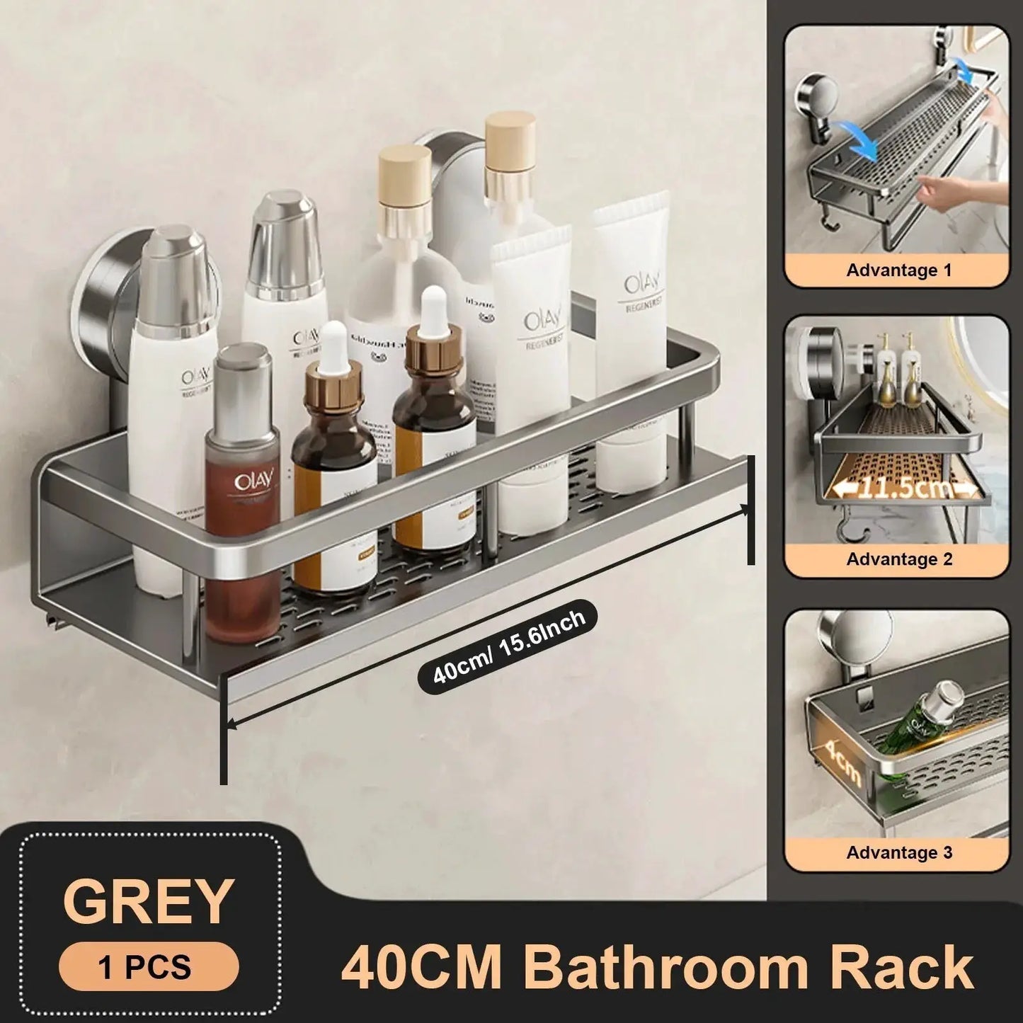 Suction Cup Bathroom Rack Shower Shelf Toilet Space Aluminum Wall Hanging Shampoo Rack Bathroom Organizer No Drill Wall Shelf by All Mart Bristol Ltd