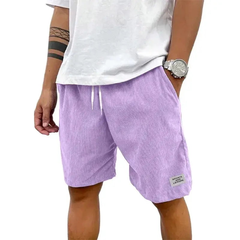 Summer Men's Solid Corduroy Shorts with Drawstring Casual Elastic Waist Fit for Outdoor Daily Activities Streetwear by All Mart Bristol Ltd
