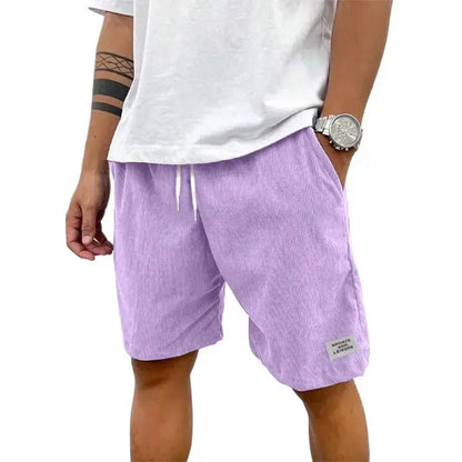 Summer Men's Solid Corduroy Shorts with Drawstring Casual Elastic Waist Fit for Outdoor Daily Activities Streetwear by All Mart Bristol Ltd
