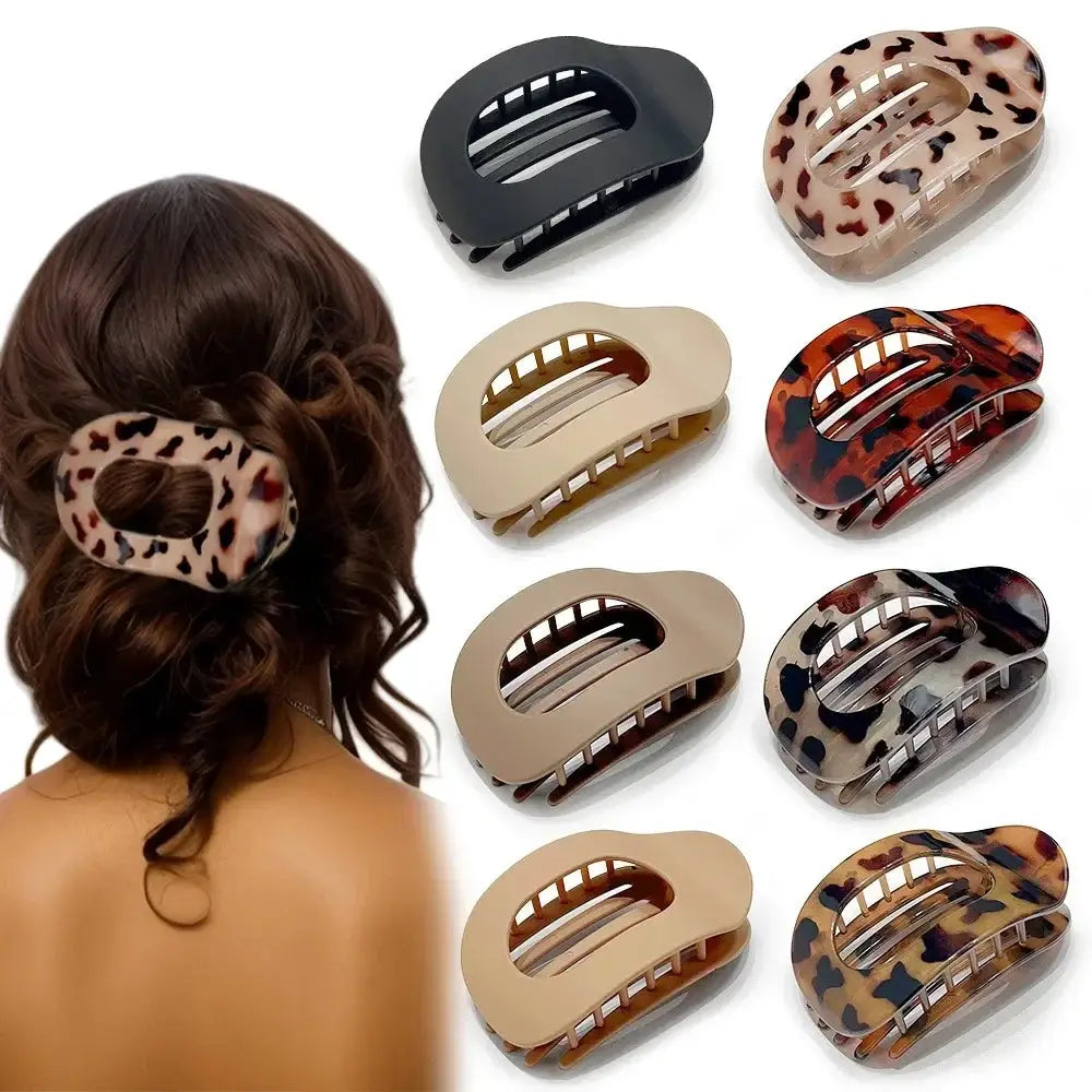 Fashion Oval Hair Claw Clip for Women New Design Leopard Matte Curved Flat Styling Barrettes Acrylic Lying Down Hair Accessories by All Mart Bristol Ltd