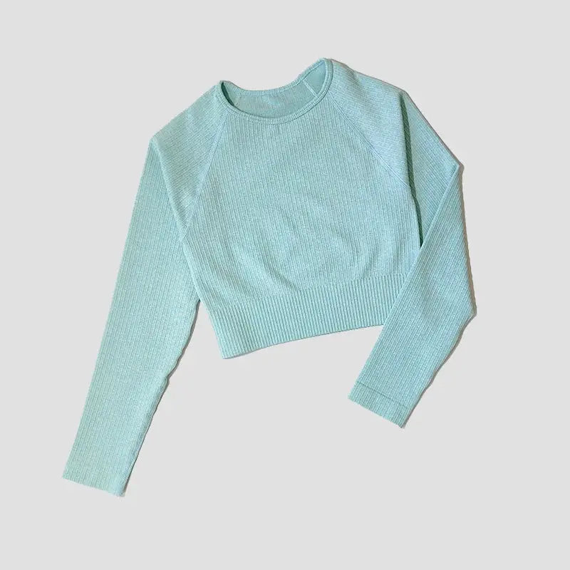 Yoga Sports Crop Top Long Sleeve Gym Women's Seamless T-shirt Fitness Woman Sport T-shirt Workout Tops For Women's Sportswear by All Mart Bristol Ltd