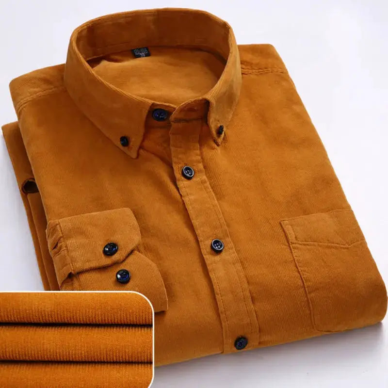 Oversize Corduroy Shirt For Men's Clothing Casual Long Sleeve Shirts Male Cotton Comfortable Soft Button-down Collar Brown Shirt by All Mart Bristol Ltd