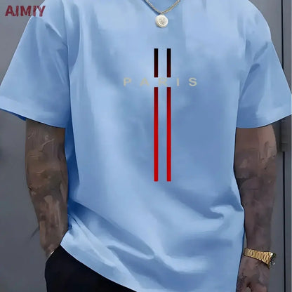 Summer Men's T-shirt Top Casual Loose Fit Oversized T-shirt PARI Letter Pattern Printed Round Neck Short Sleeved Homme Vêtement by All Mart Bristol Ltd