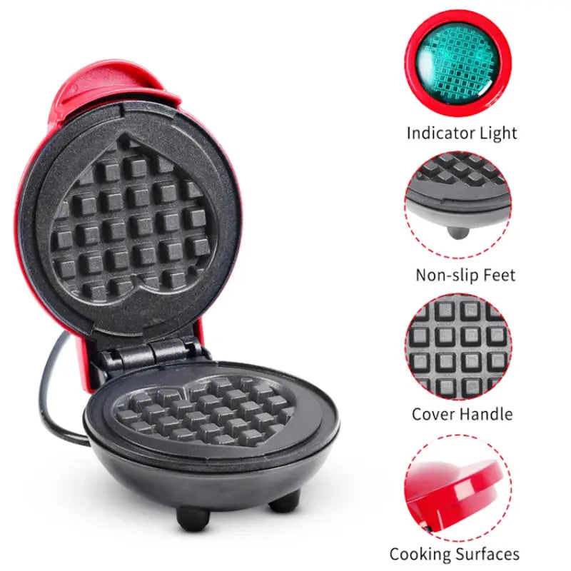 Electric Waffle Machine Portable Home Breakfast Machine Waffle Maker Breakfast Love Heart Shaped Waffle Maker Cooking Appliance by All Mart Bristol Ltd