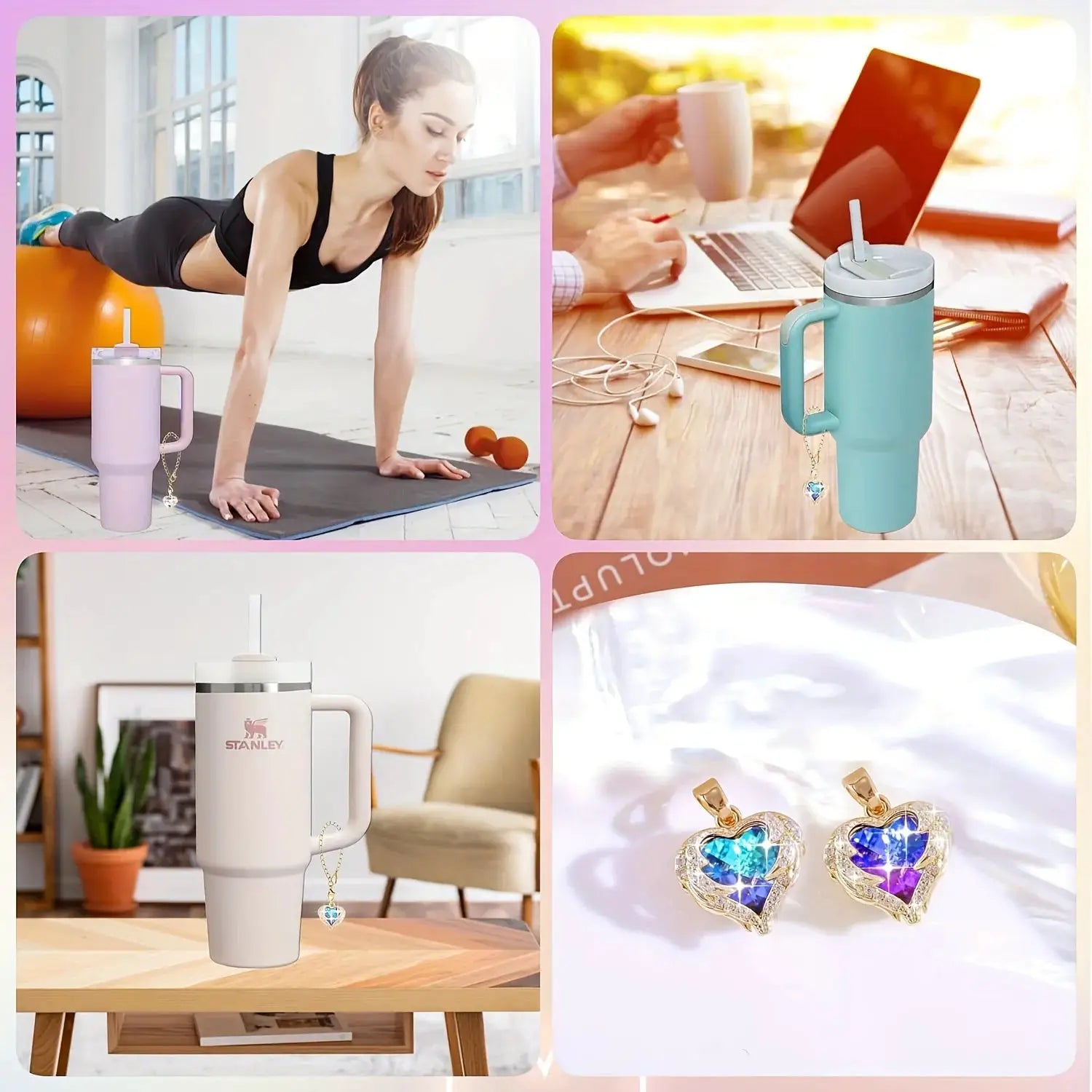 2pcs/pack Heart-Shaped Crystal Charms For Tumblers, 0.59inch Golden Chain Cup Accessories, Beverage Identifier For Stanley Cups by All Mart Bristol Ltd