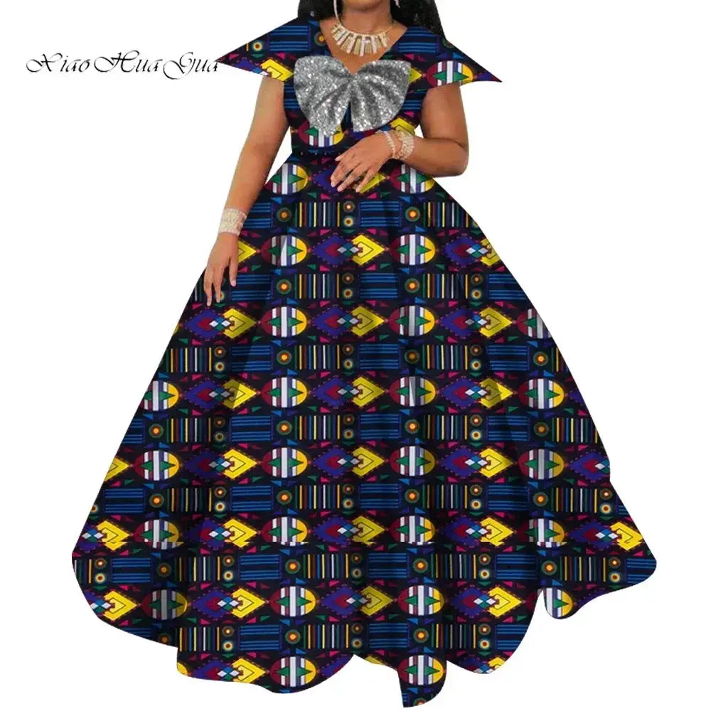 Bazin Riche African Print Dresses for Women Short Sleeve Long Wedding Dress Party Vestido Cotton Women African Clothing WY6098 by All Mart Bristol Ltd