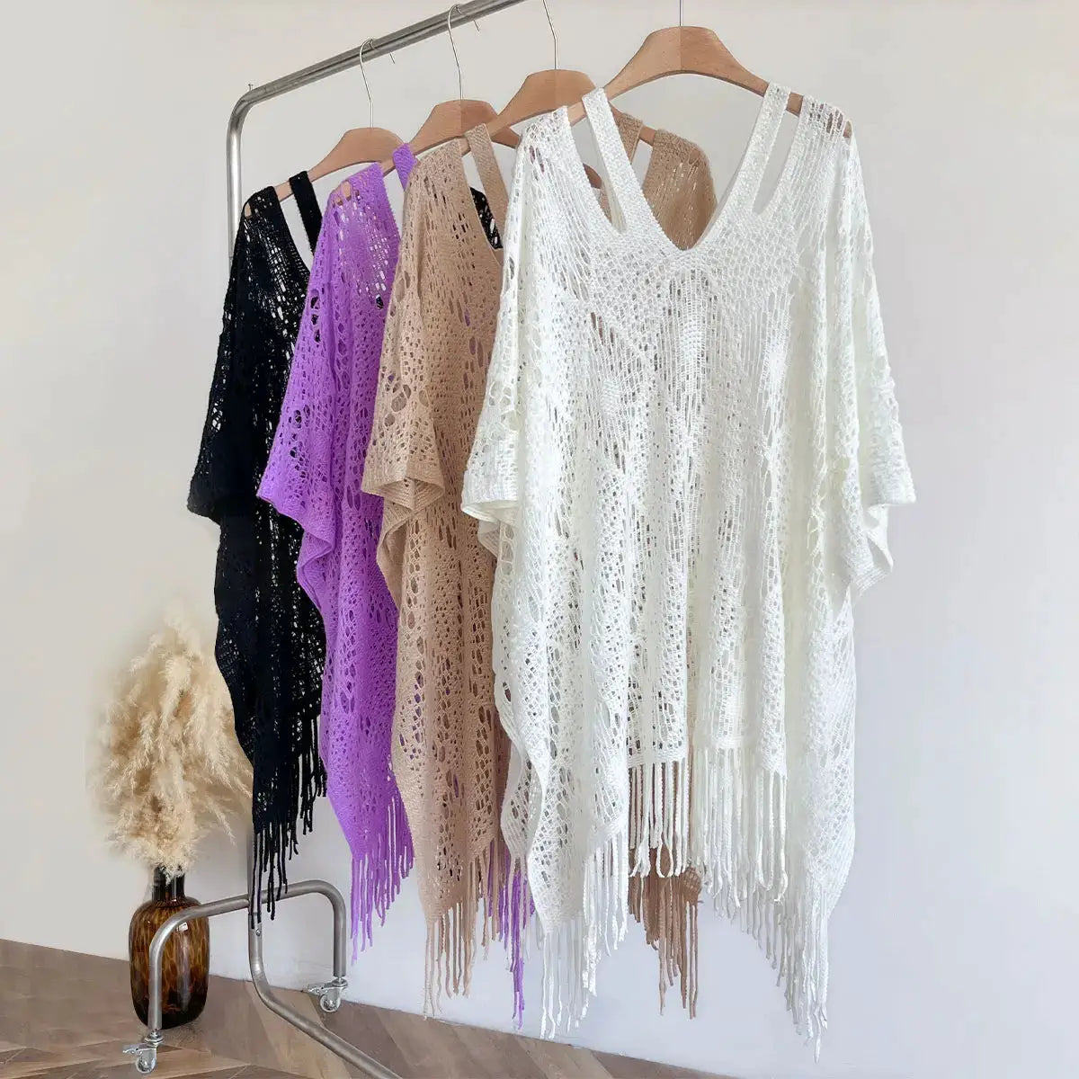 New Spring and Summer Fashion Women's Fringed Knitted Shawl Women Hollow out Solid Color Capes Knitted Pullover by All Mart Bristol Ltd
