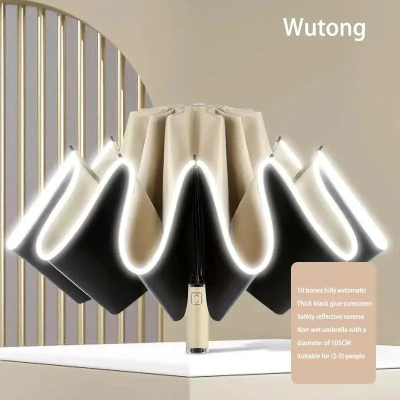 Umbrella Windproof Strong With Reflective Stripe Reverse Automatic Fold Umbrella UV Umbrella Insulation Portable Parasol by All Mart Bristol Ltd