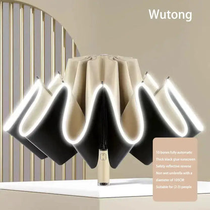 Umbrella Windproof Strong With Reflective Stripe Reverse Automatic Fold Umbrella UV Umbrella Insulation Portable Parasol by All Mart Bristol Ltd