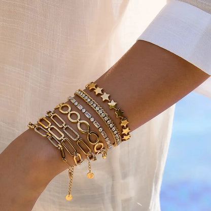 Uworld Minimalist Classic 18K Gold Color Plated Stainless Steel White Rhinestone Paper Clip Hollow Bracelet Stackable Geometric by All Mart Bristol Ltd