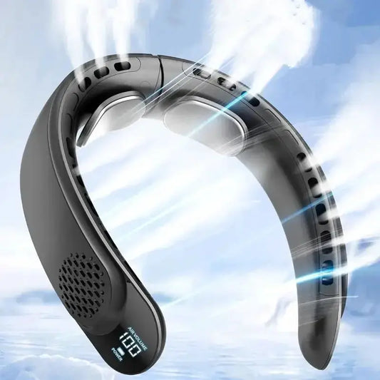 New Quad-Core USB Neck Fan Turbine Vaneless Design Easy Control 4000mAh Digital display for Outdoor Portable Fan Summer Gift by All Mart Bristol Ltd