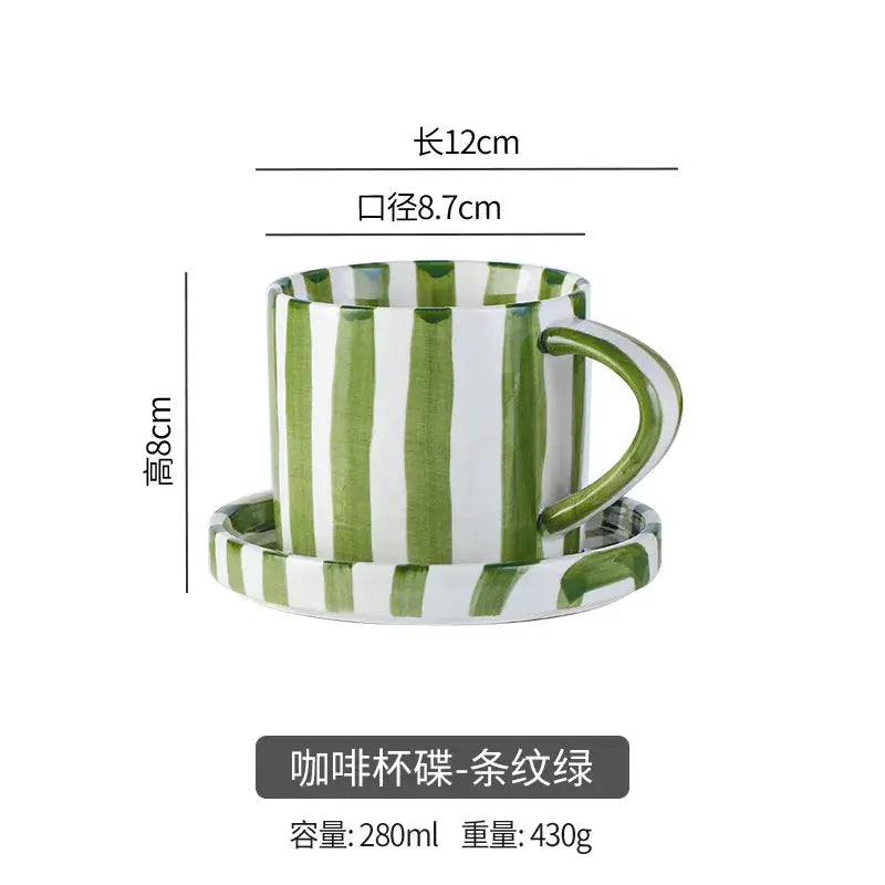 Ceramic Coffee Mugs Creative Stripes Hand-painted Coffee Cups and Saucers Home Ceramic Milk Cups Hotel Coffee Cups Cafe Cups by All Mart Bristol Ltd