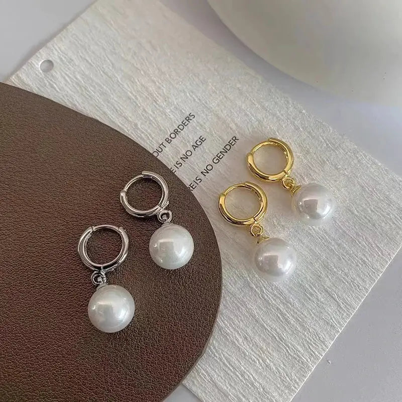 Stainless Steel Fashion Pearl Drop Earrings Buckle Women's Round Hoop Earrings Ladies Accessories Wedding Jewelry Free Shipping by All Mart Bristol Ltd