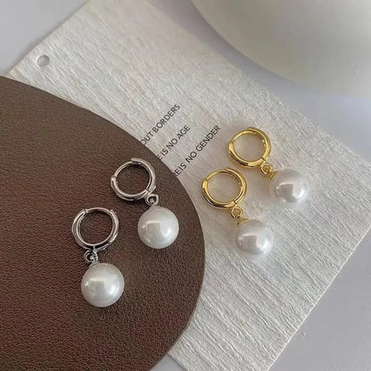Stainless Steel Fashion Pearl Drop Earrings Buckle Women's Round Hoop Earrings Ladies Accessories Wedding Jewelry Free Shipping by All Mart Bristol Ltd