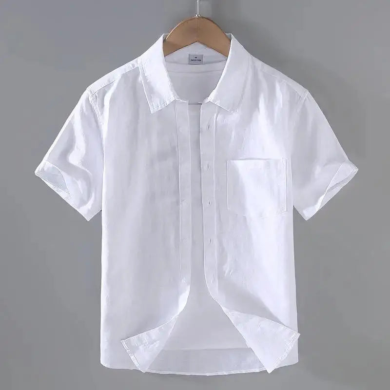 Men's Cotton Linen Short-Sleeved Shirt Summer Streetwear Plain Color Stand Collar Casual Beach Style plus Size M-3XL by All Mart Bristol Ltd