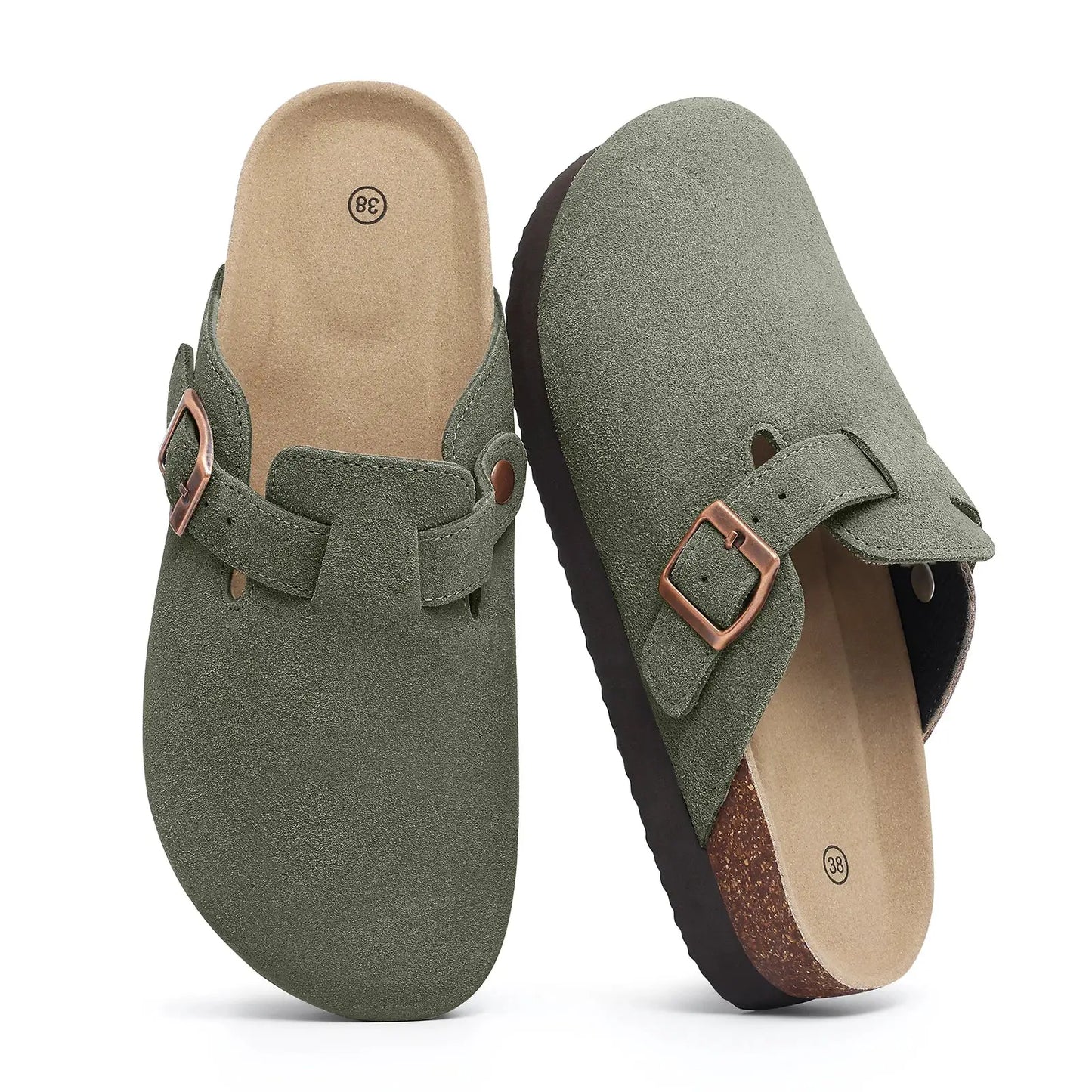 Smile Pop Men's Suede Shoes With Adjustable Back Strap Leather Mules With Cork Flip-Flop Slippers Insoles Slip-On Potato Shoes by All Mart Bristol Ltd