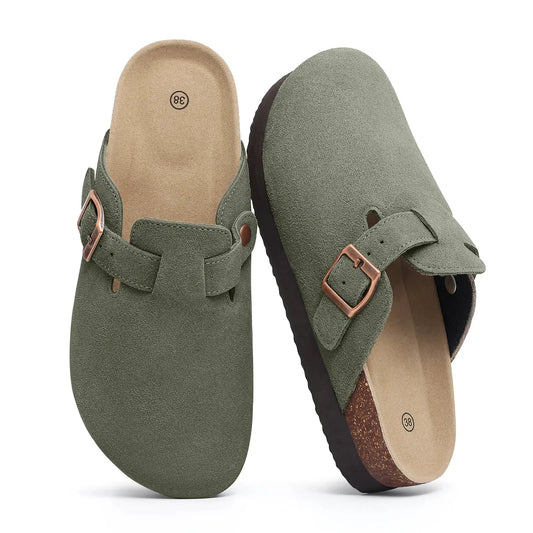 Smile Pop Men's Suede Shoes With Adjustable Back Strap Leather Mules With Cork Flip-Flop Slippers Insoles Slip-On Potato Shoes by All Mart Bristol Ltd
