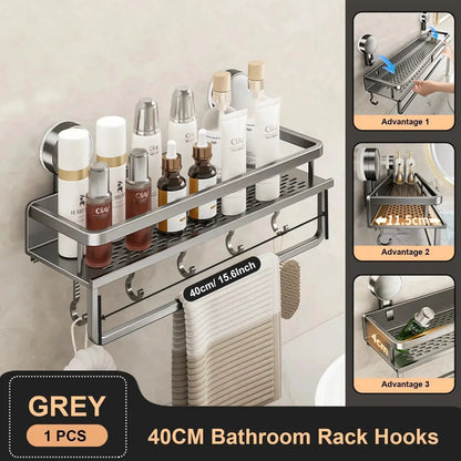 Suction Cup Bathroom Rack Shower Shelf Toilet Space Aluminum Wall Hanging Shampoo Rack Bathroom Organizer No Drill Wall Shelf by All Mart Bristol Ltd