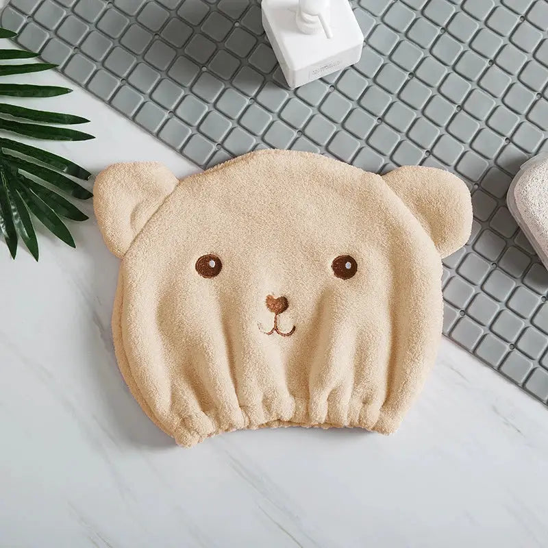 Thinnest Dry Hair Cap For Women Quick-drying Absorbent Microfiber Head Towel Korean Cute Bear Embroidered Shower Cap Towel by All Mart Bristol Ltd