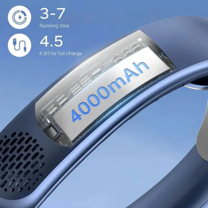 New Quad-Core USB Neck Fan Turbine Vaneless Design Easy Control 4000mAh Digital display for Outdoor Portable Fan Summer Gift by All Mart Bristol Ltd