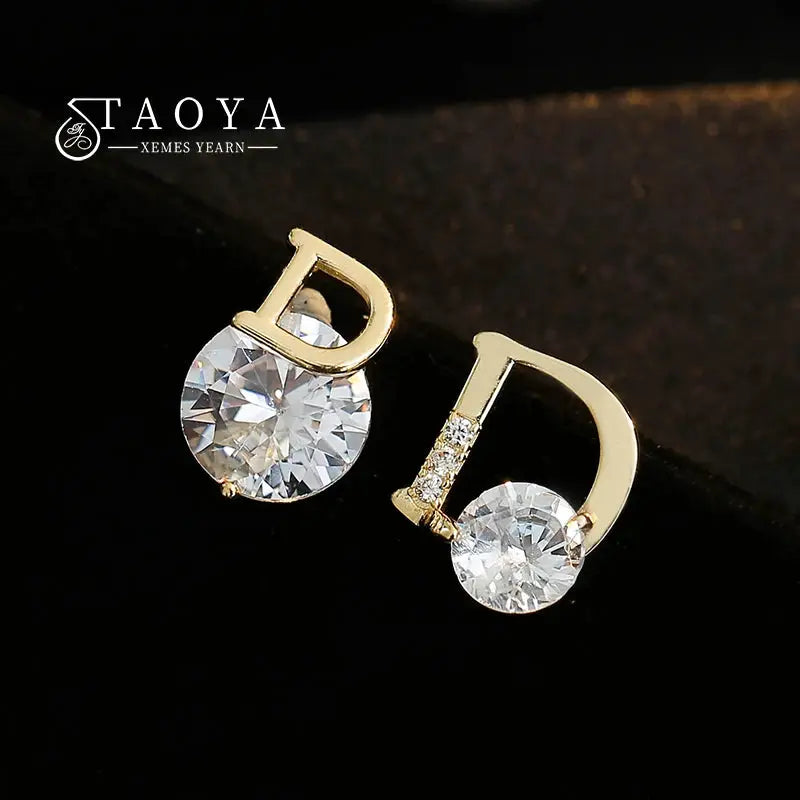 Korean Style Design sense Classic Asymmetric D Letter Gold Colour Earrings Women's Temperament Accessories Party Luxury Jewelry by All Mart Bristol Ltd