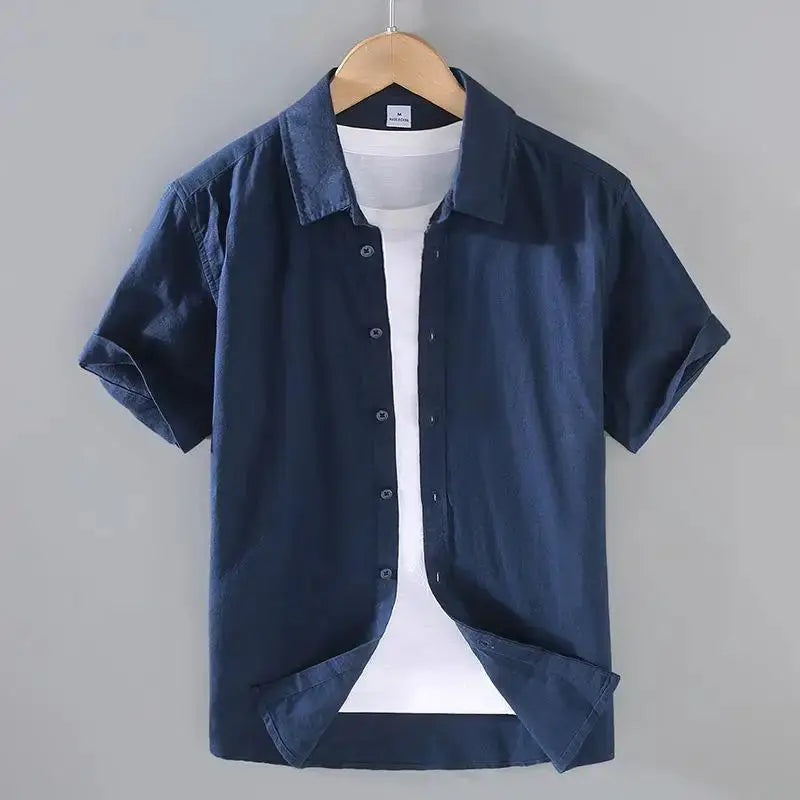 Men's Cotton Linen Short-Sleeved Shirt Summer Streetwear Plain Color Stand Collar Casual Beach Style plus Size M-3XL by All Mart Bristol Ltd