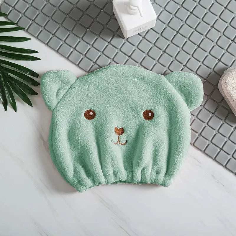 Thinnest Dry Hair Cap For Women Quick-drying Absorbent Microfiber Head Towel Korean Cute Bear Embroidered Shower Cap Towel by All Mart Bristol Ltd