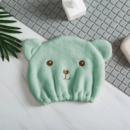 Thinnest Dry Hair Cap For Women Quick-drying Absorbent Microfiber Head Towel Korean Cute Bear Embroidered Shower Cap Towel by All Mart Bristol Ltd