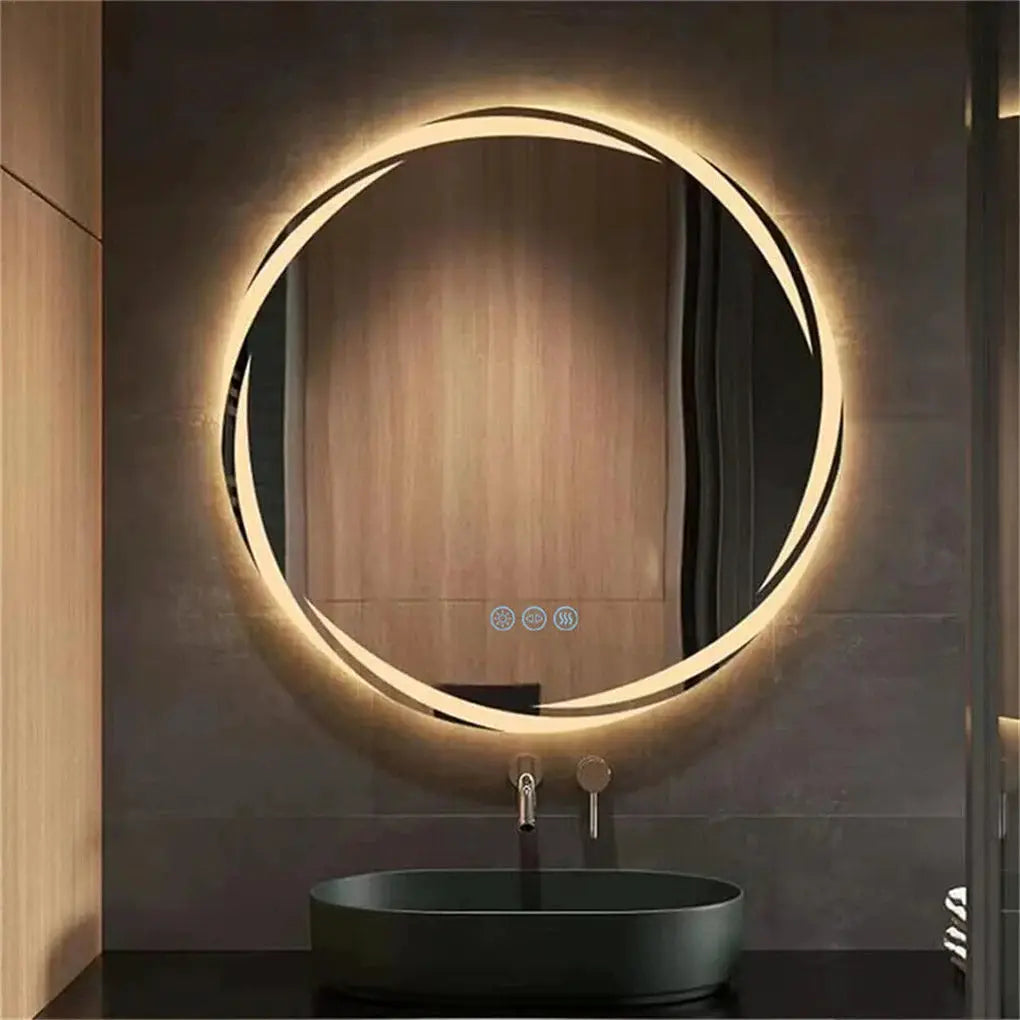 Anti-fog LED Bathroom Mirror Circle Backlit HD Wall Mounted Vanity Mirror Shatterproof 3 Colors Lights Adjust by All Mart Bristol Ltd